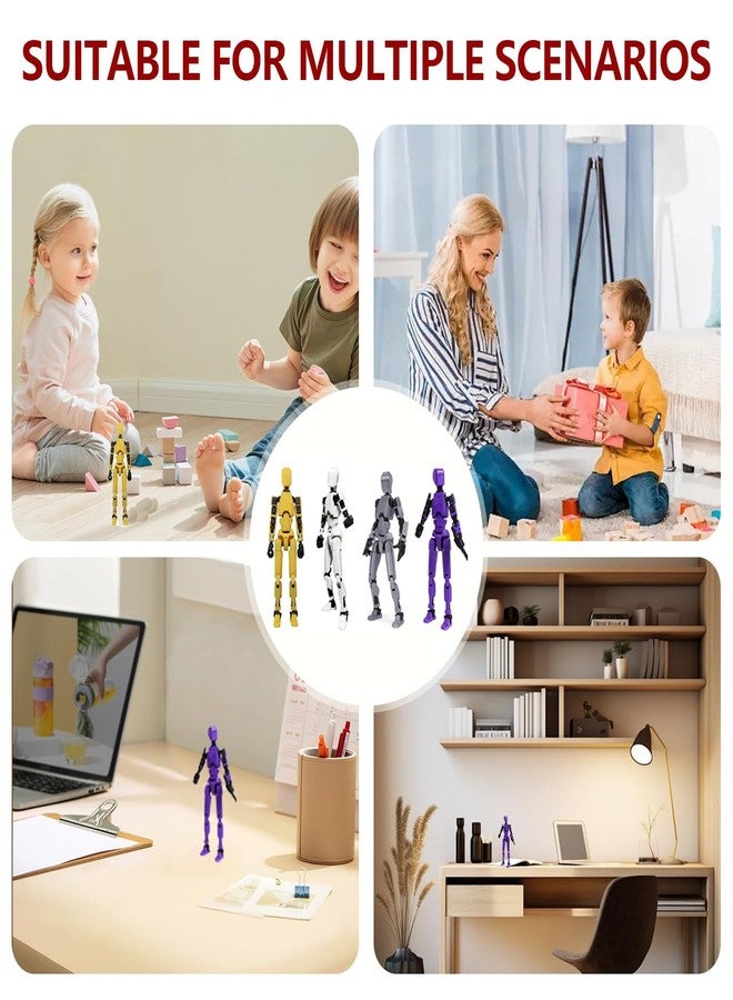 RAMONI مجموعة ألعاب شخصيات الحركة من راموني، 4 قطع، شخصيات الحركة T13، محمولة وسهلة الاستخدام، لعبة روبوت، ألعاب مطبوعة بتقنية الطباعة ثلاثية الأبعاد مع 28 ملحقًا - Image 5